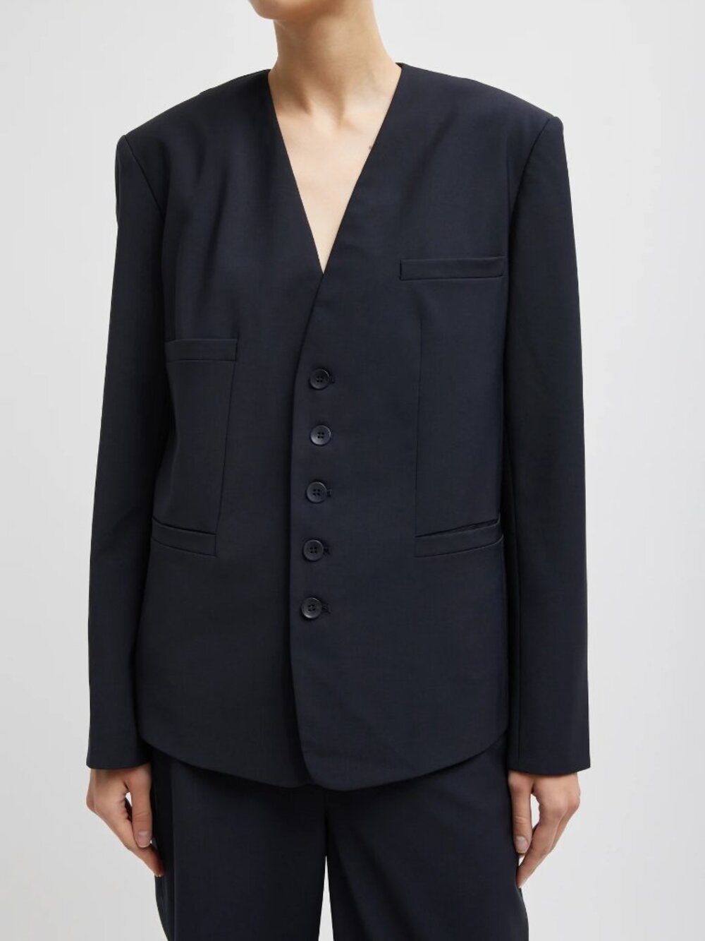 Tibi Tropical Wool Collarless Blazer, Navy, Size 12, NWT